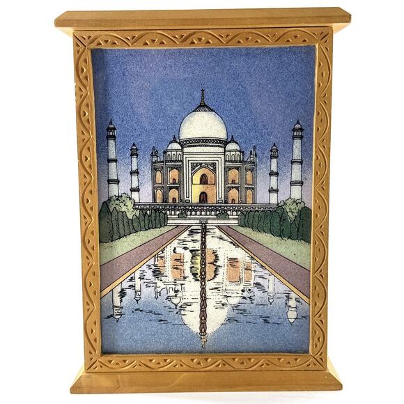 Taj Mahal Gemstone Painting Wood Key Holder Box 8” Handmade India Wall Hanging - Picture 1 of 6